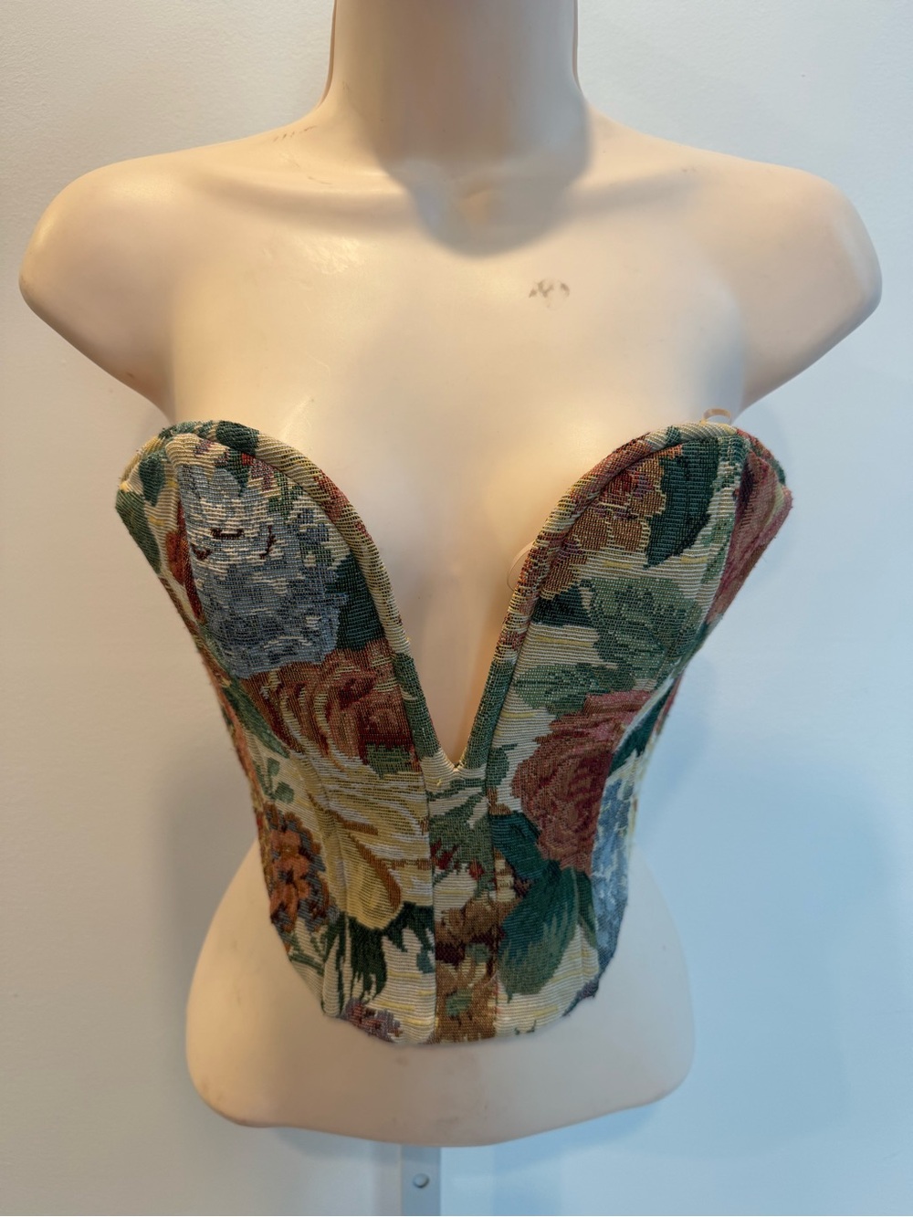 AKIRA Floral Tapestry Strapless Bustier Corset Green Cream Jacquard Size S